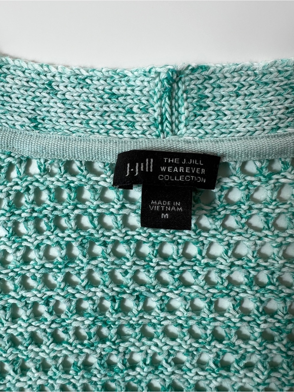 J Jill Cotton Crochet Cardigan Mint Green Open Knit Beach Cover Up Size M - Picture 4 of 13